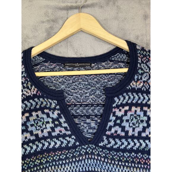 Peruvian Connection Sweater XXL Saphir Pullover Nordic Fair Isle Cotton Alpaca - Picture 2 of 10